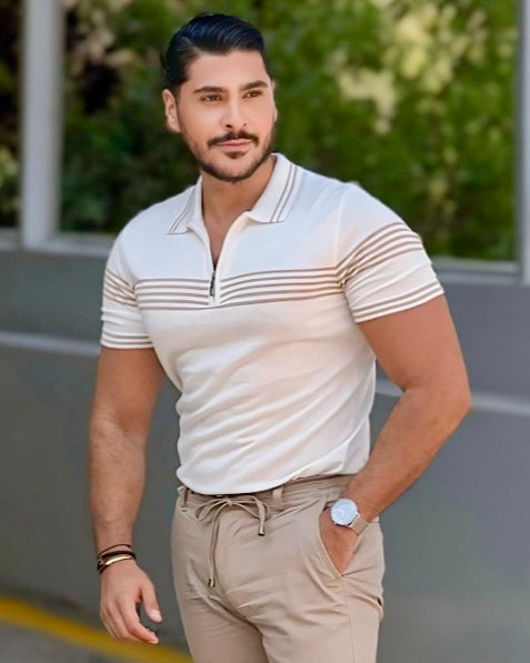 SALE! 2H #39729-40 Off-White Knitted Polo T-Shirt