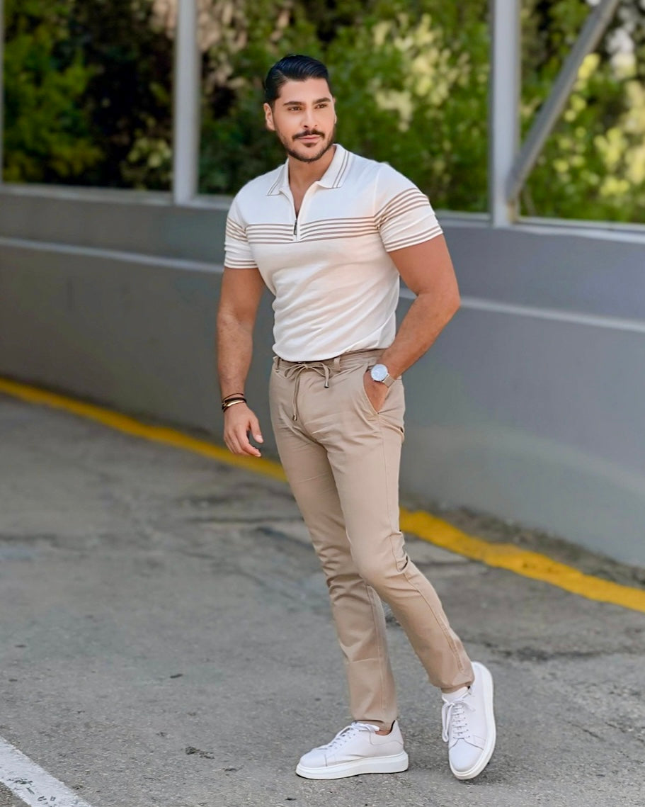 SALE! 2H #39729-40 Off-White Knitted Polo T-Shirt
