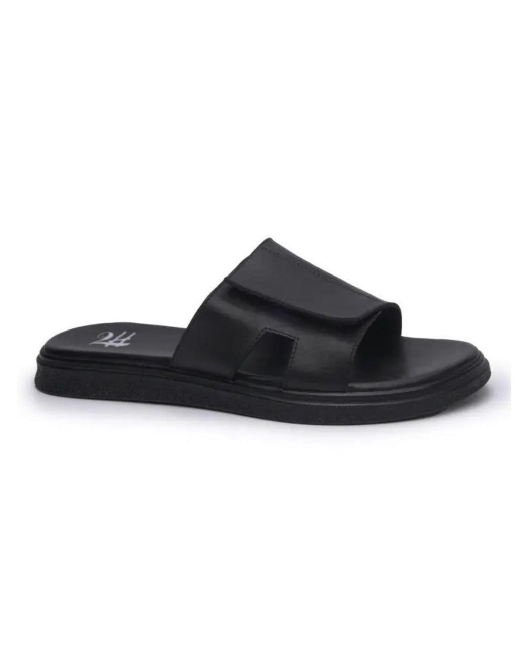 2H G02-15-1 Black Leather Slippers