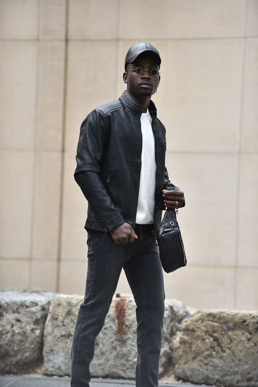 2H Black Leather Casual Jacket