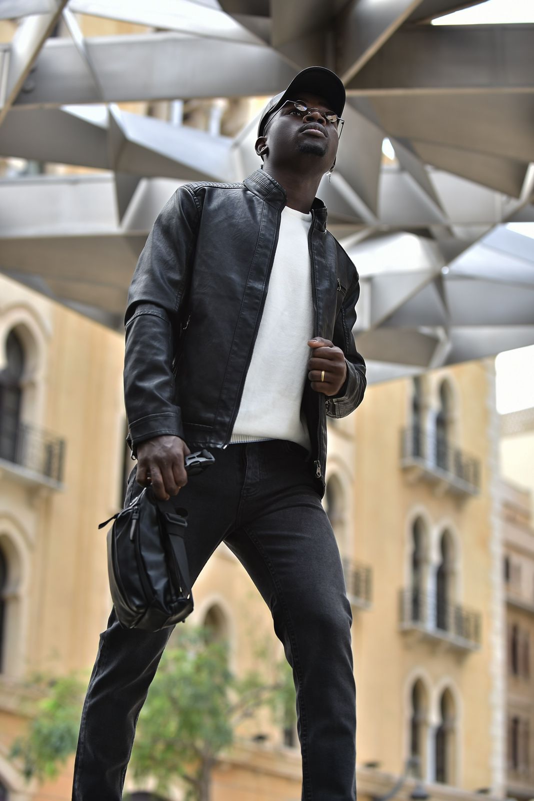 2H Black Leather Casual Jacket