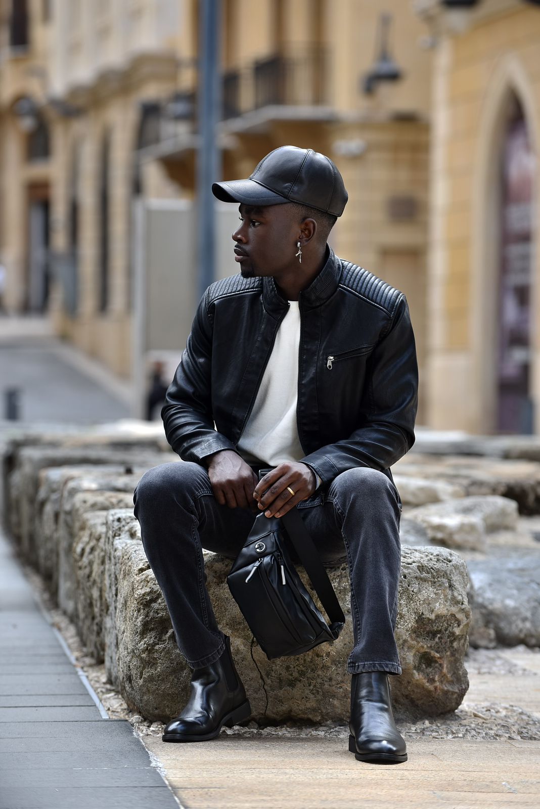 2H Black Leather Casual Jacket