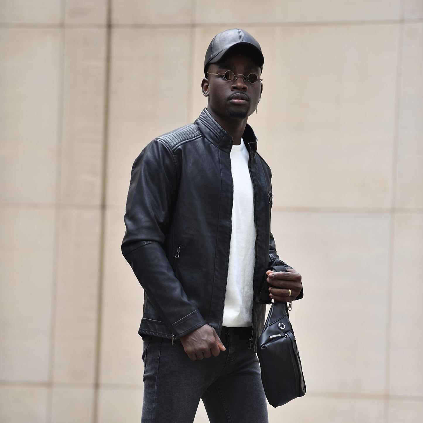 2H Black Leather Casual Jacket
