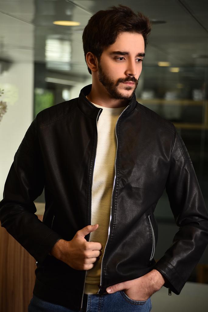 2H Black casual Leather Jacket