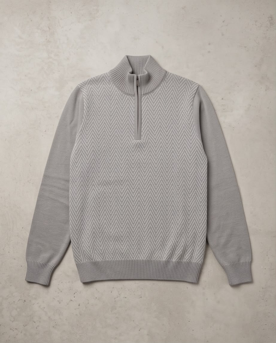 2H #461 Gray High Neck zippered Knitted Sweater