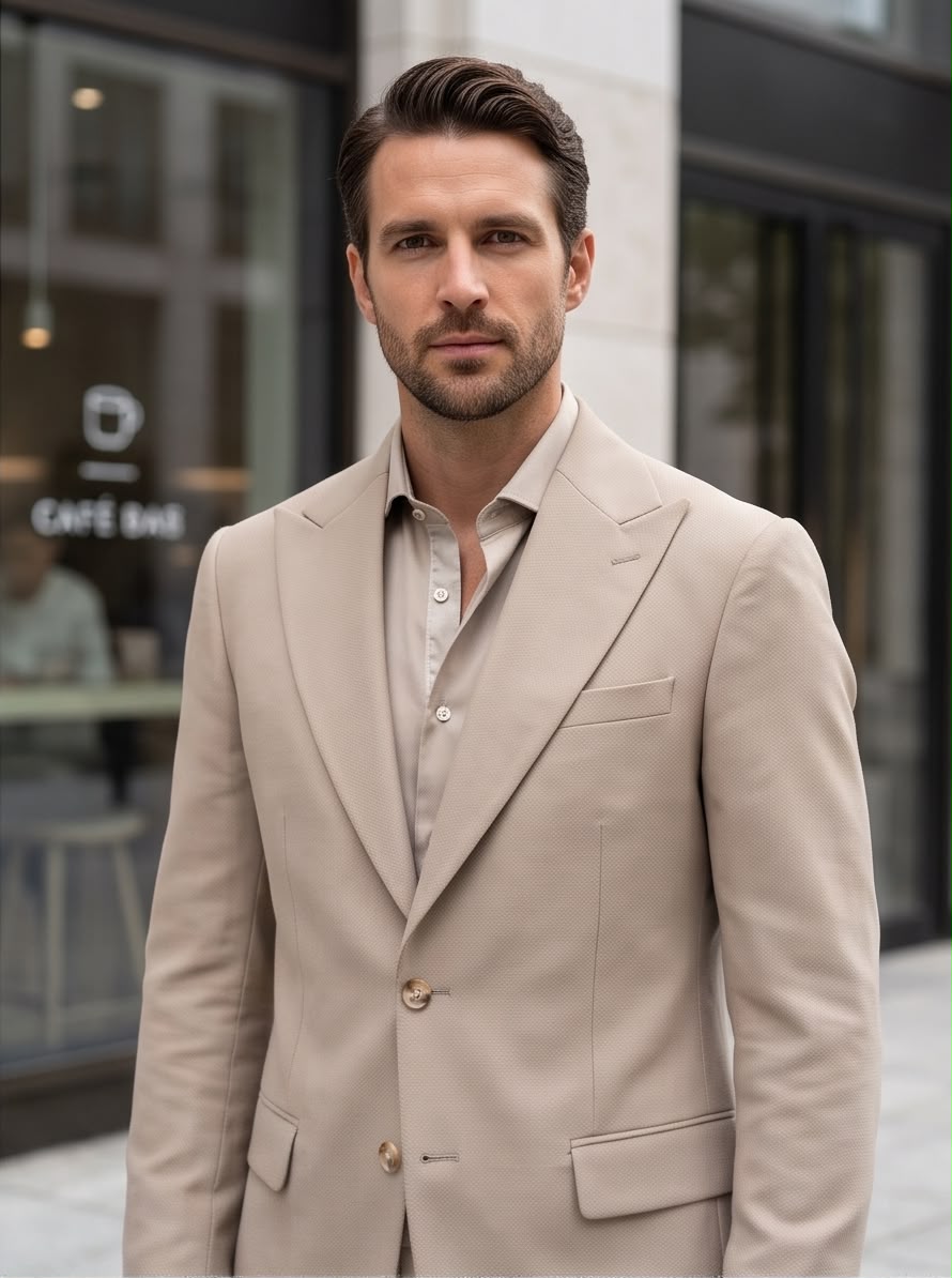 2H Beige Two-Button Blazer