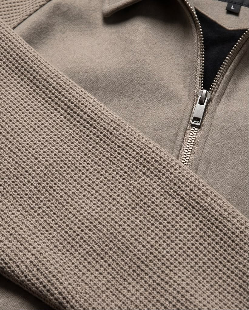 2H Khaki Fold-Down Collar Casual Jacket
