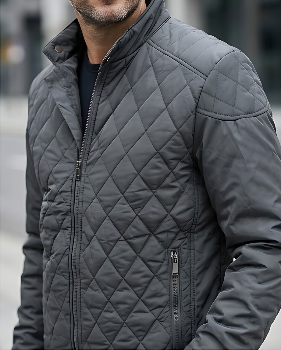 2H Gray Diamond-Quilted Casual Jacket