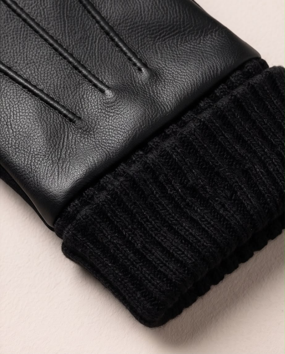 2H Black Leather Gloves