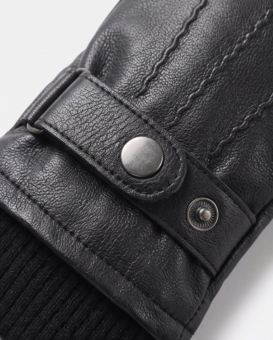 2H Black Leather Gloves