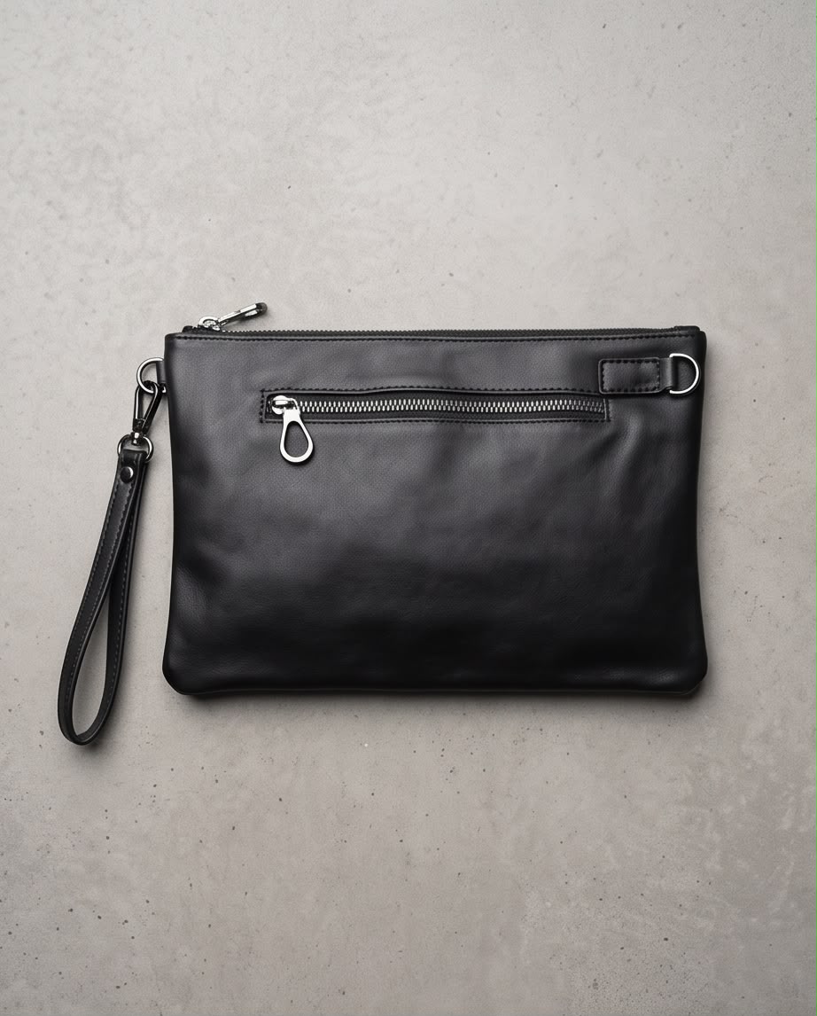 2H #CX1003 Black PU Leather Clutch Bag