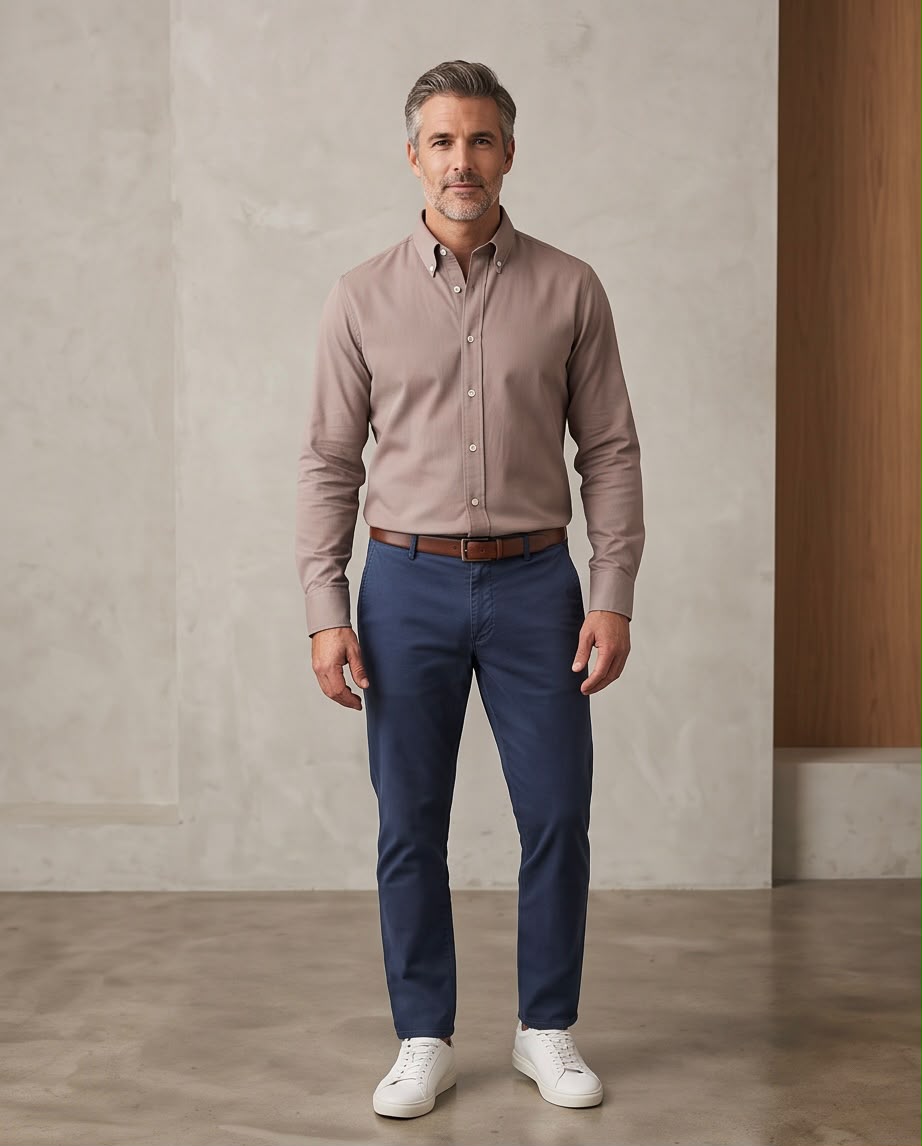 2H Light Brown Twill Casual Shirt