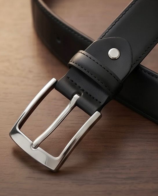 2H Black Genuine Leather Formal Belt