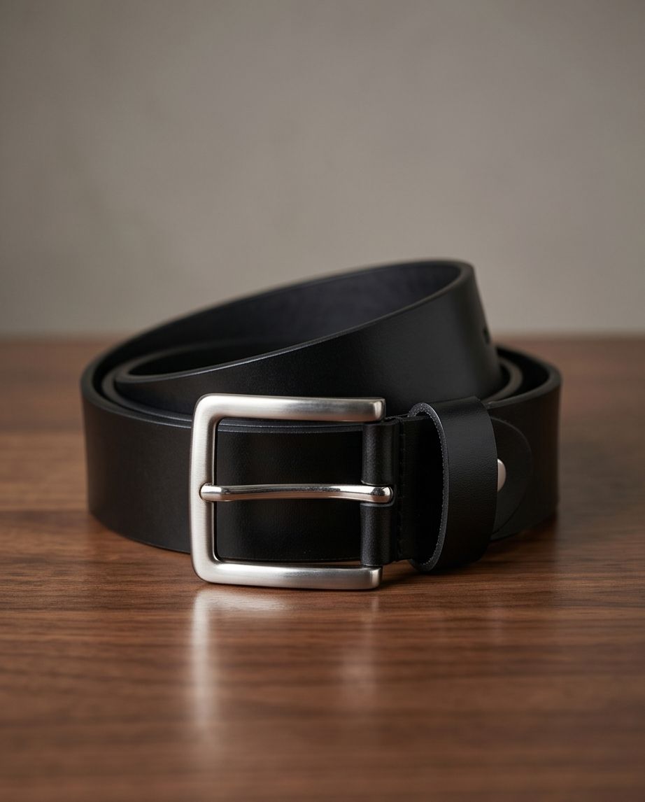2H Black Genuine Leather Casual Belt