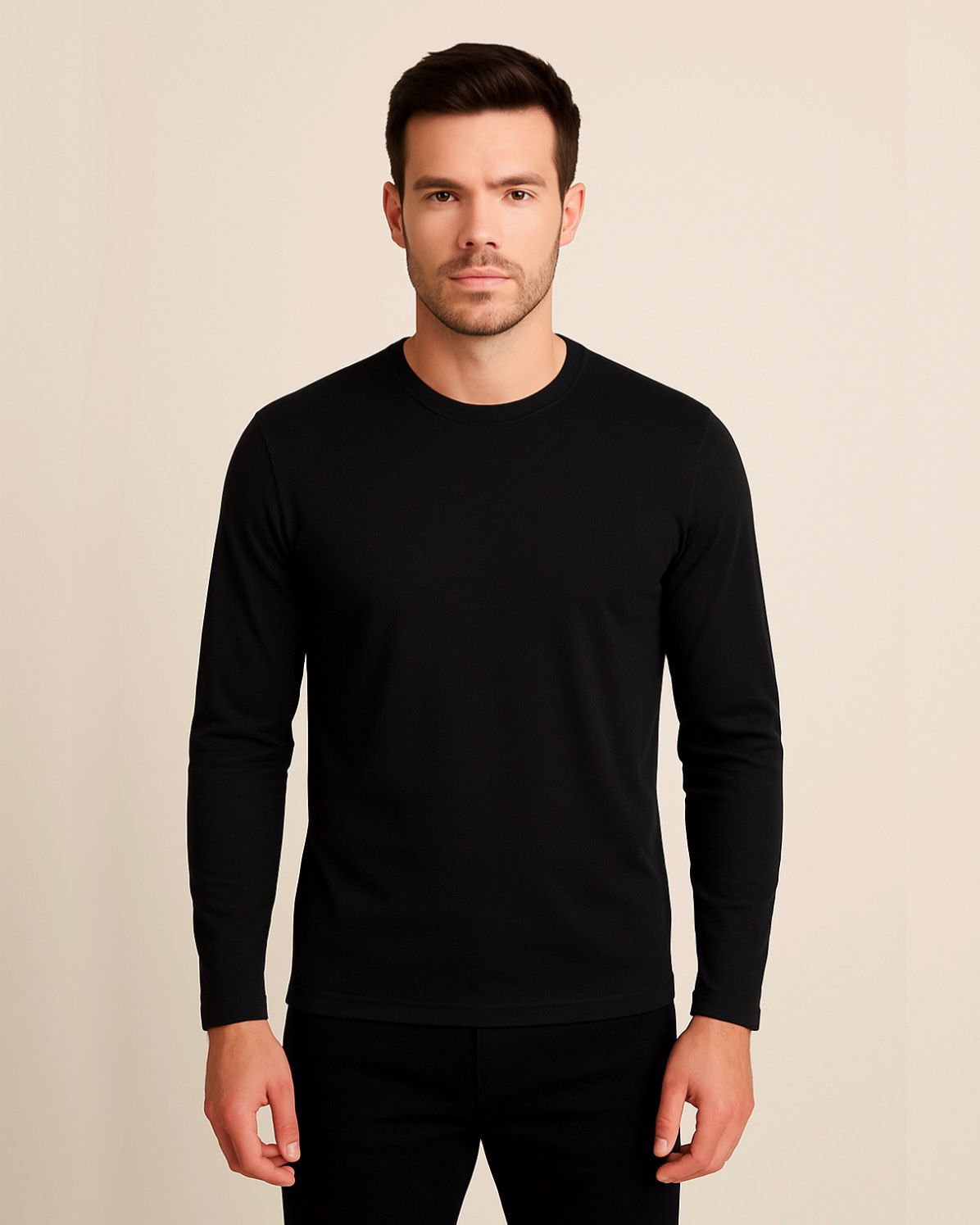 2H Black Round-Neck Long Sleeve Slim Fit Sweater