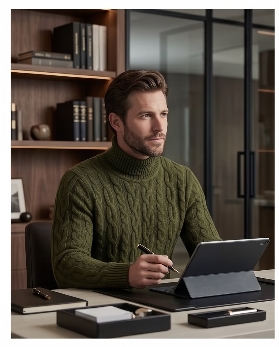 2H #303 Green High Neck Knitted Sweater