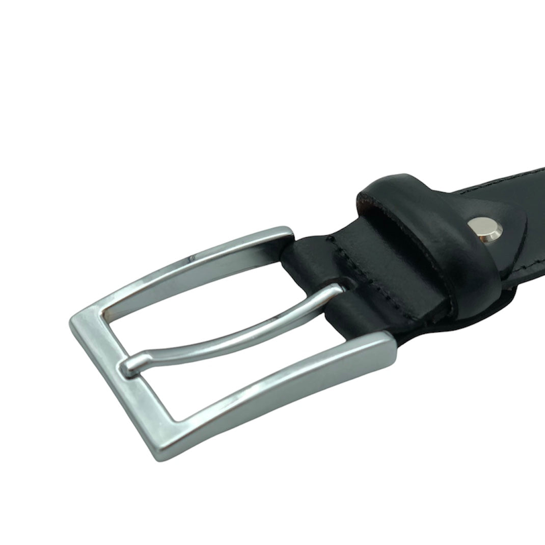 2H Black Genuine Leather Formal Belt