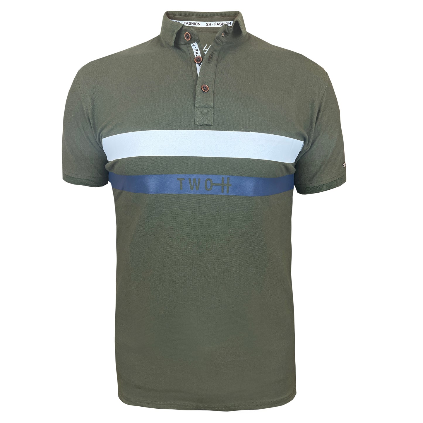 2H #77034 Olive Green Printed Polo T-shirt