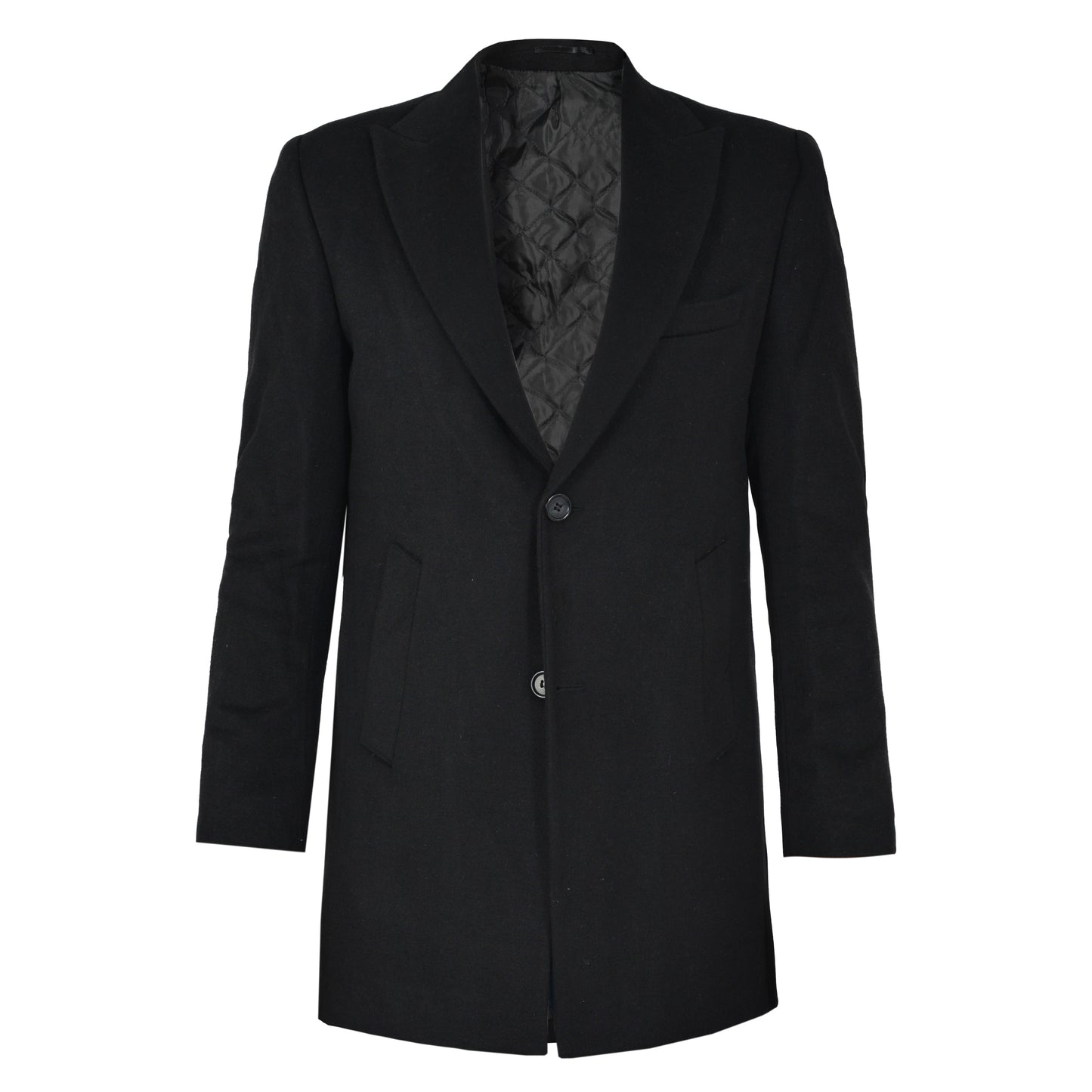 2H Black Wool Pick Lapel Coat