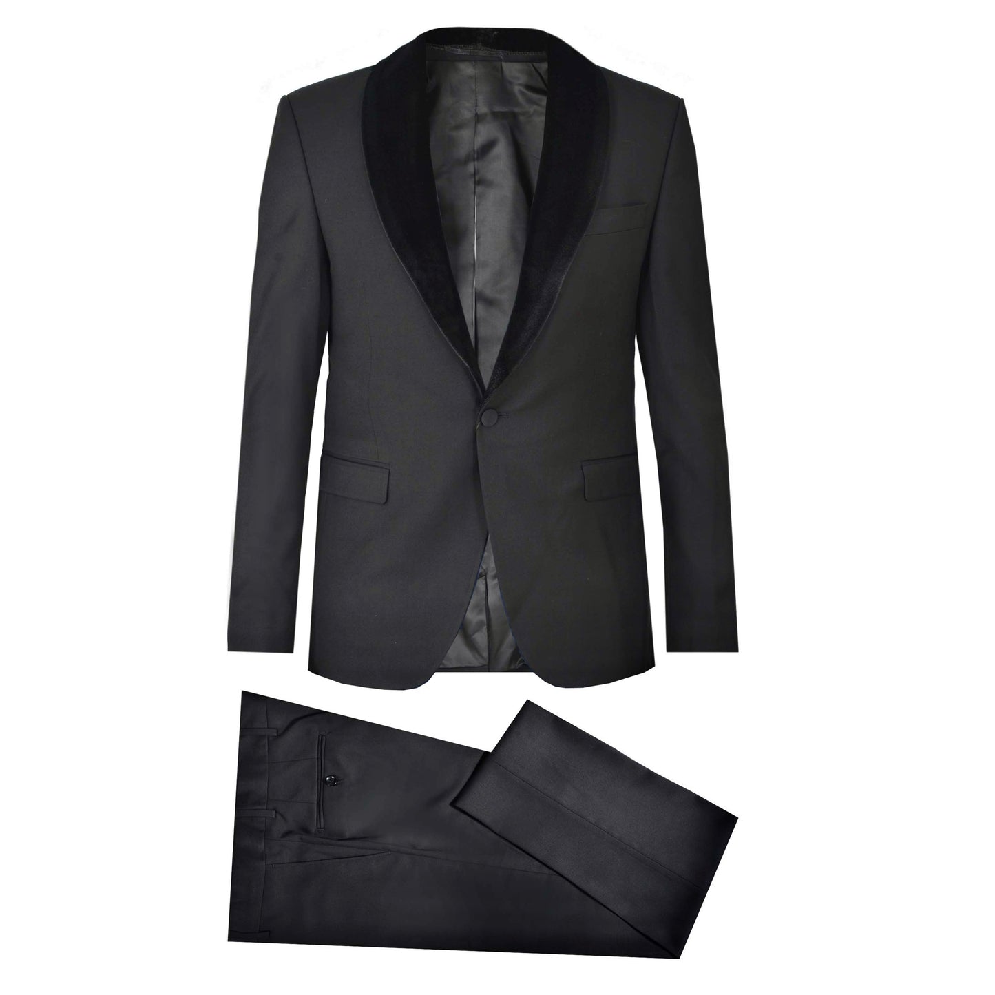 2H Black Chamois Neck Wedding Suit