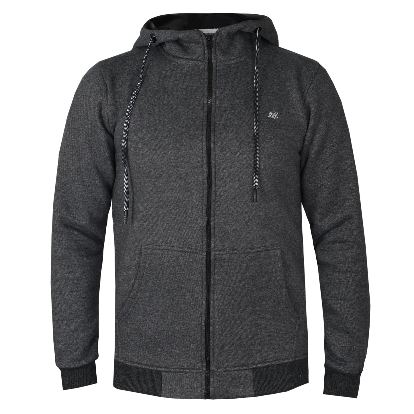 2H Dark Gray Men Sweater Plain Hoodie With Zipper