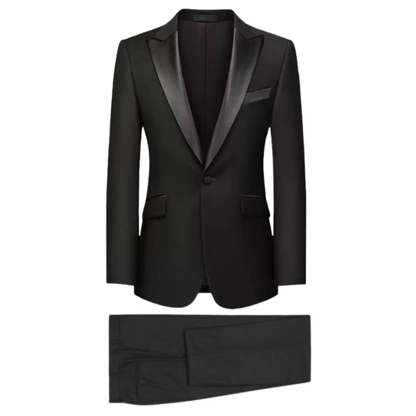 2H Peak Lapel Black Wedding Suit