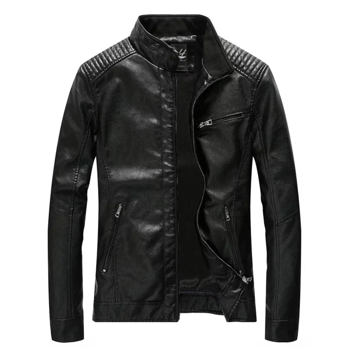 2H Black Leather Casual Jacket
