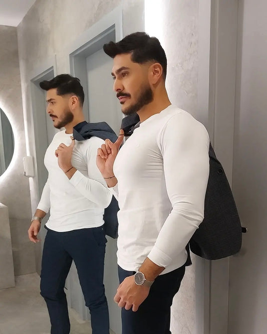 2H White Round-Neck Long Sleeve Sweater