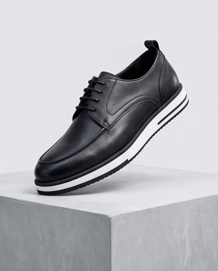 2H #8G Genuine Leather Black Casual Shoes