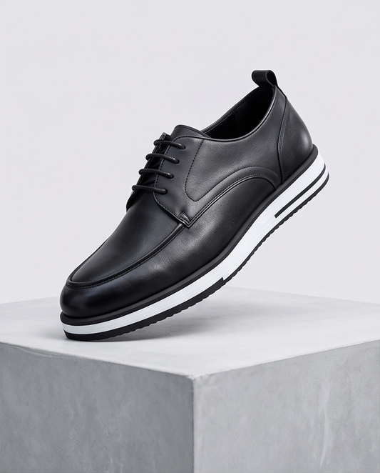 2H #8G Genuine Leather Black Casual Shoes