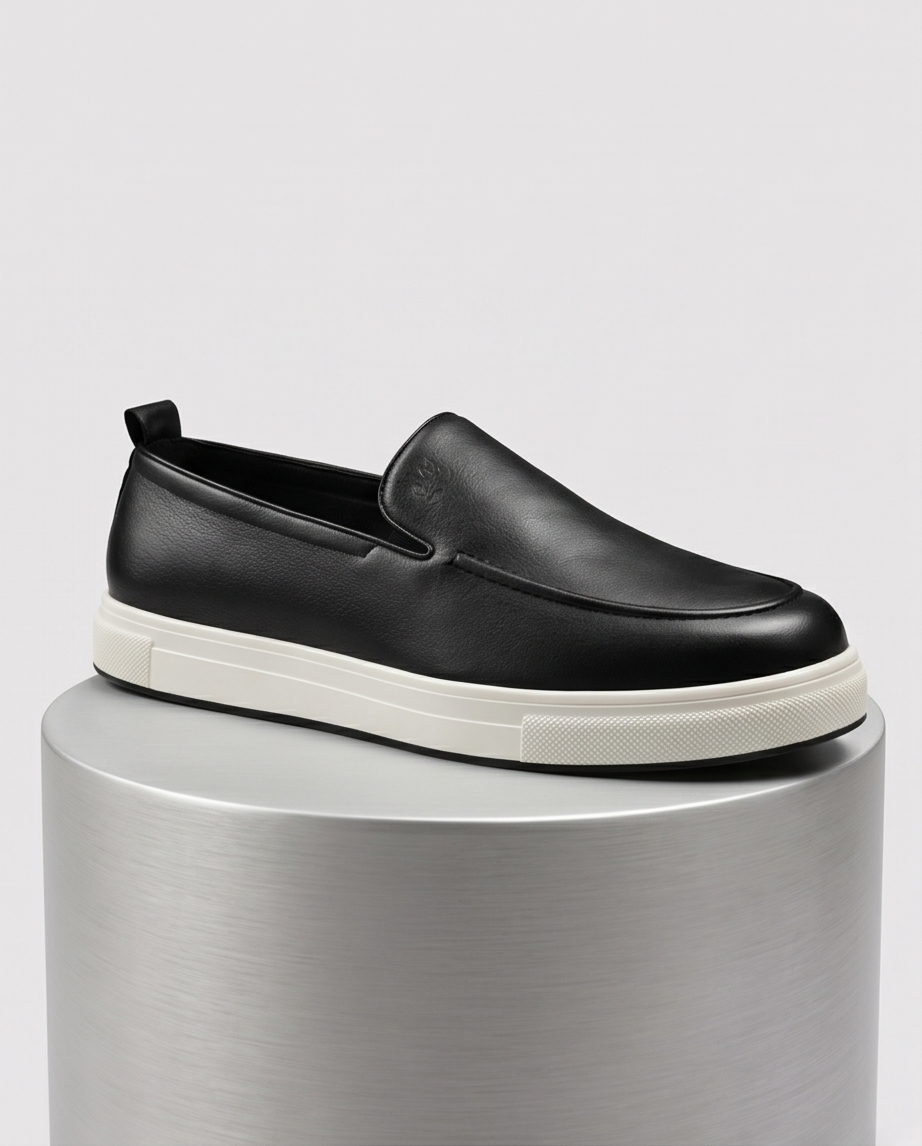2H #03G Genuine Leather Black Casual Shoes