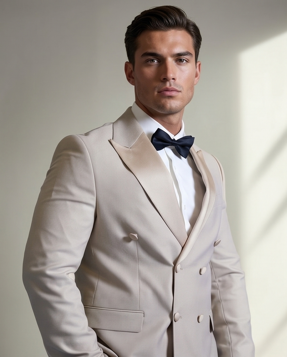 2H #260425 Beige Double breasted Suit