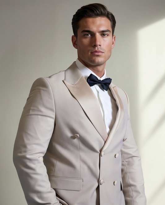 2H #260425 Beige Double breasted Suit