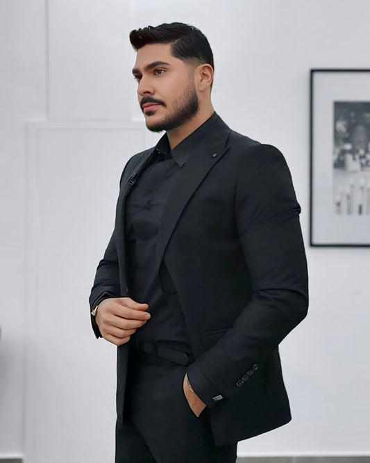 2H Black Casual Plain Suit