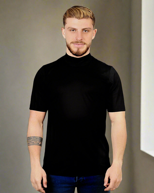 SALE! 2H #12576 Black Mercerized Cotton High Neck T-Shirt