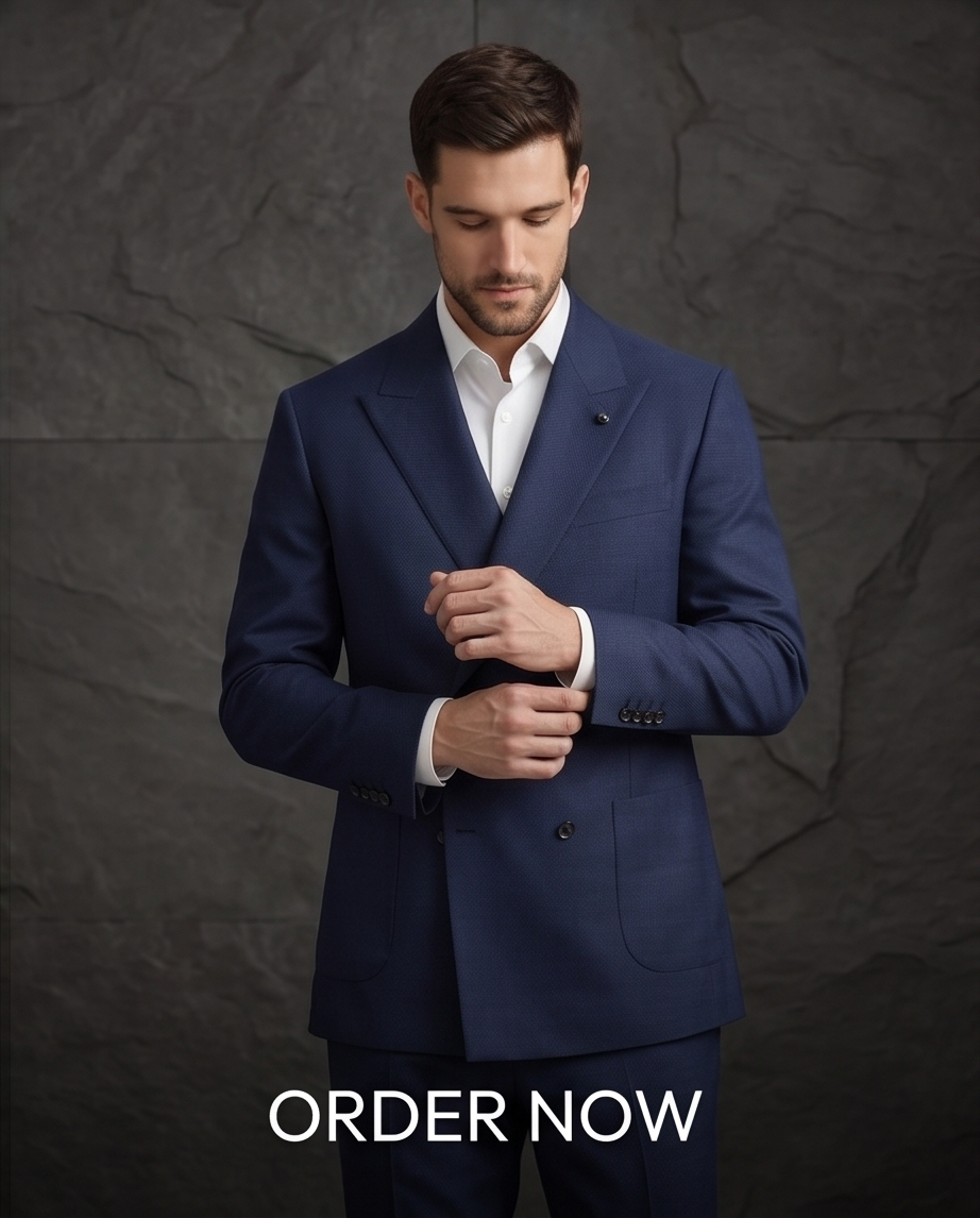 2H #004-2004-38 Navy Double Breasted Formal Suit