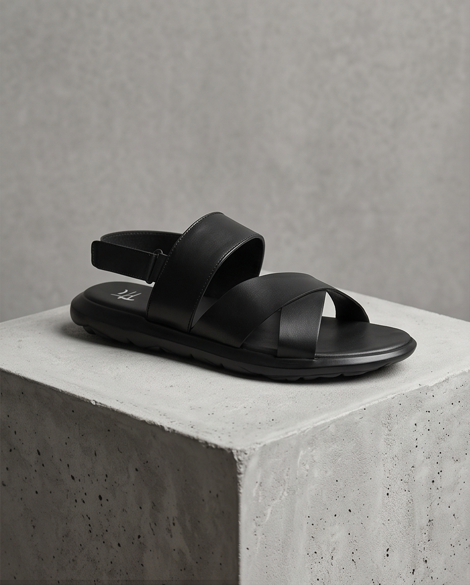 2H G10-23-1 Black Leather Sandals