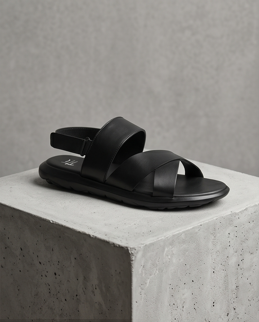 2H G10-23-1 Black Leather Sandals