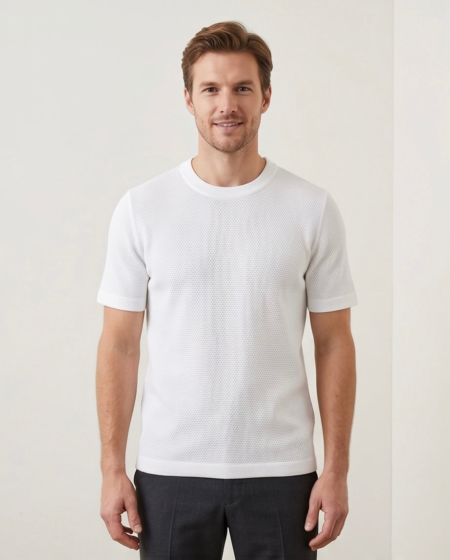 2H #454 White Knitted T-Shirt