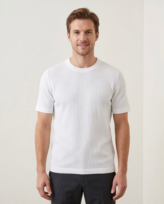 2H #454 White Knitted T-Shirt