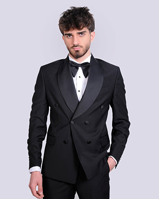 2H black shawl Double breasted Wedding Suit