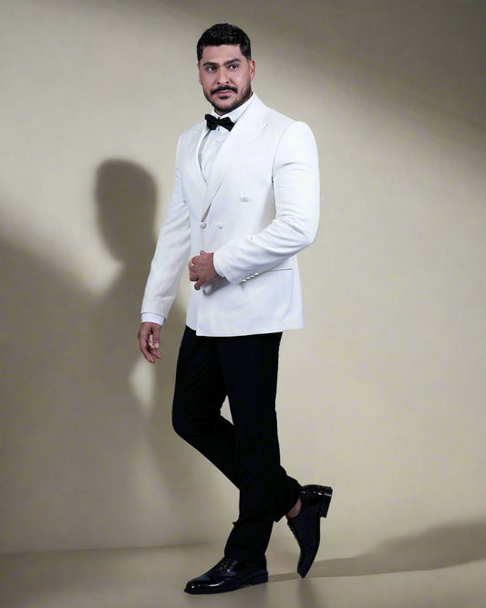 2H #260425 White Double breasted Suit 2 Pieces