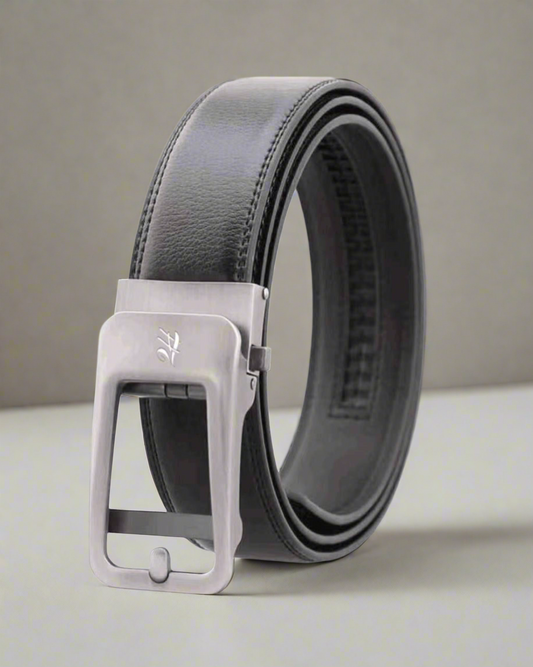 2H Automatic Sliding Buckle Genuine Leather Black Belt For Men