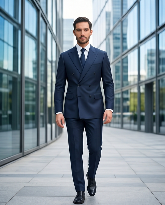 2H #001-1005-8 Double Breasted Navy Formal suit