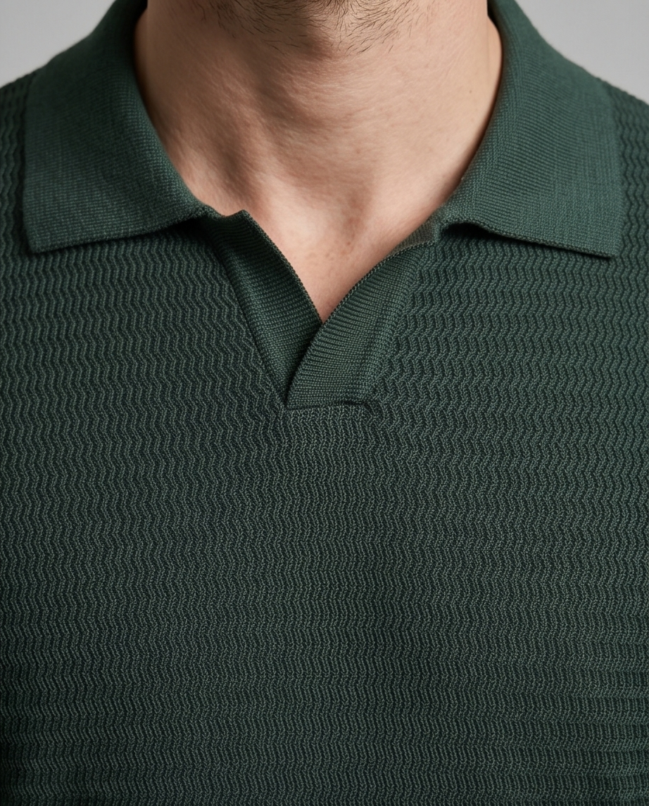 2H #451 Green Knitted Polo T-Shirt