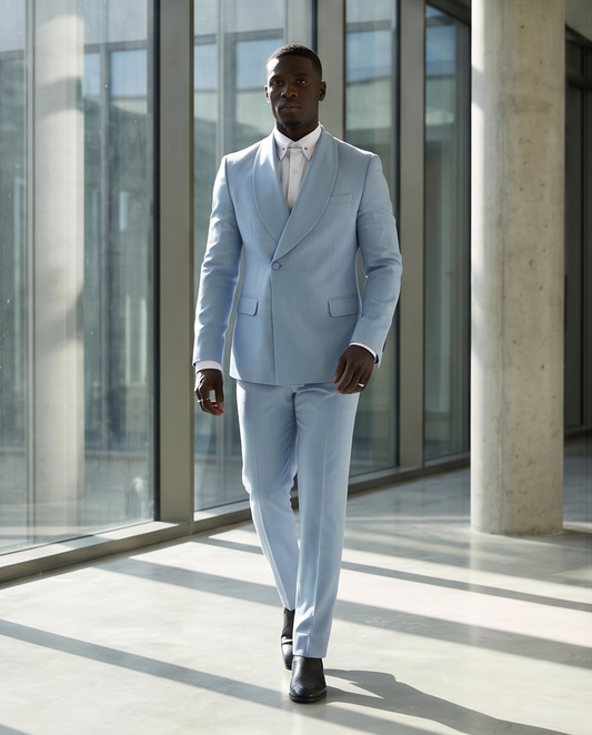 2H #99-06 Blue One Button Collar Shawl Suit