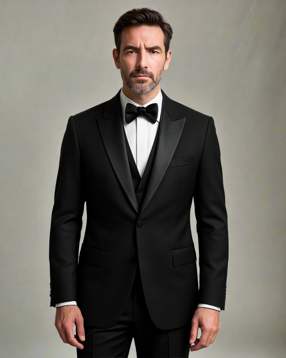 2H Peak Lapel Black Wedding Suit