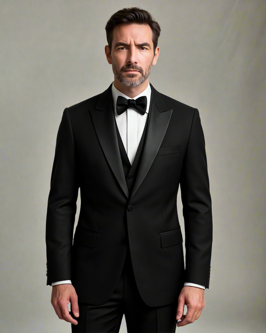 2H Peak Lapel Black Wedding Suit