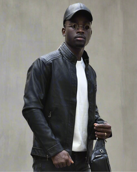 2H Black Leather Casual Jacket