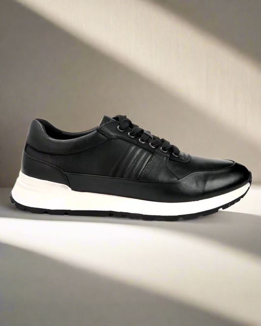 2H #S07941-11-733 Genuine Leather Black Casual Shoes